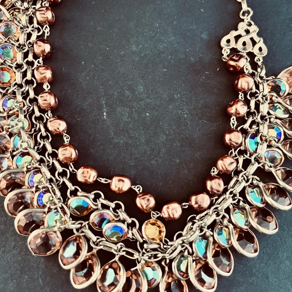 Multi Strand Amber Colored Statement Necklace - image 6